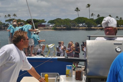 The Med Man crew preens for girls, cameras, drinks, the life - Transpac Race 2011 © Kimball Livingston/Transpac